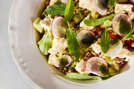 Севиче из овощей с булгуром и сыром тофу