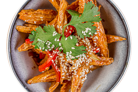 Жаренная спаржа в медовом соусе