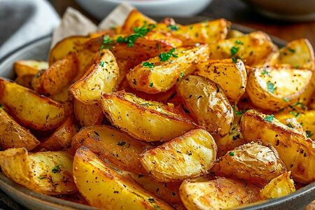 Большая порция картофельных долек в кожуре