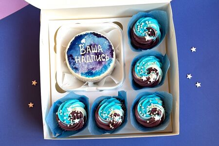 Комбо-набор Бенто-торт с вашей надписью и капкейки Космос 