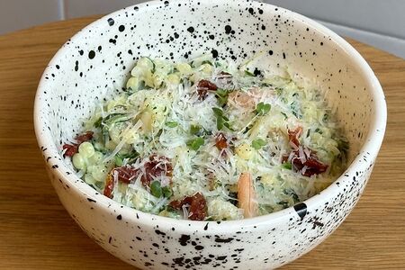 Птитим с креветкой и шпинатом