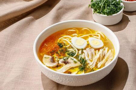 Домашний суп-лапша с курицей и грибами