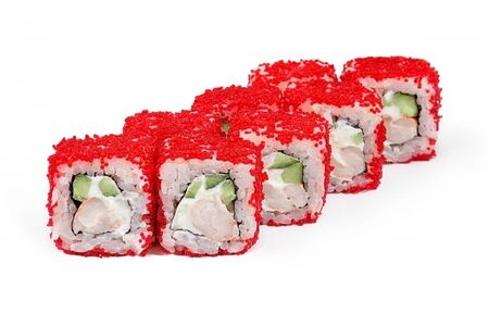 Ролл Калифорния с креветкой в тобико