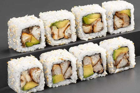 Ролл Калифорния с угрем и кунжутом