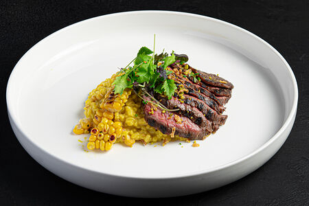 Ризотто из булгура чаудер со стейком Топ Блейд