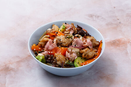 Удон с курицей и беконом