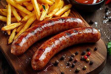 Колбаски с картофелем фри