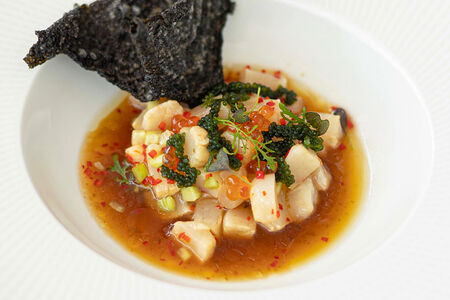 Севиче из морского гребешка с красной икрой