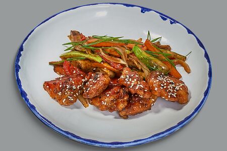 Овощи хибачи с цыплёнком в соусе терияки