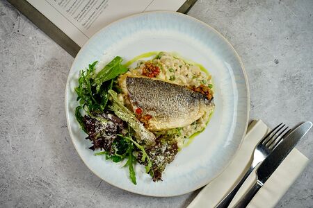 Филе дорадо и ризотто из артишоков