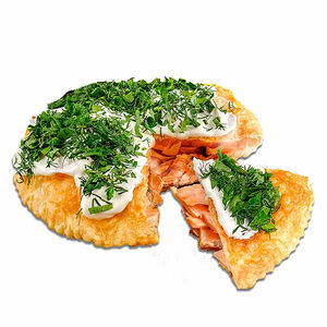 Чебурек-пирог красной рыбой и творожным сыром