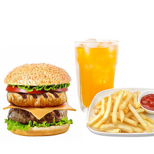 Чизбургер ассорти меню (фри + напиток на выбор 0,5)