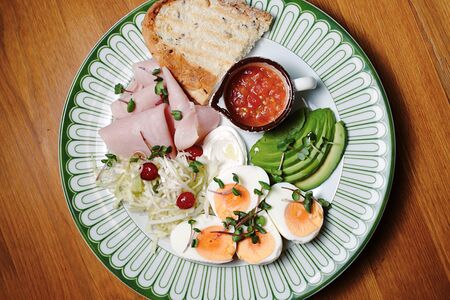 Сытный завтрак с ветчиной и яйцами