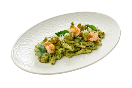 Паста с тигровыми креветками и цуккини