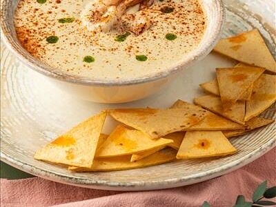 Крем суп со сладкой кукурузой и тигровыми креветками