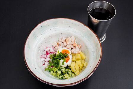 Окрошка с цыпленком на квасе 