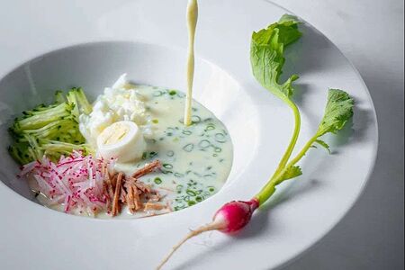 Окрошка с языком теленка на квасе 