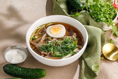 Окрошка с говядиной на квасе 