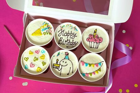 Набор 6 бенто-тортов в стакане Happy Birthday