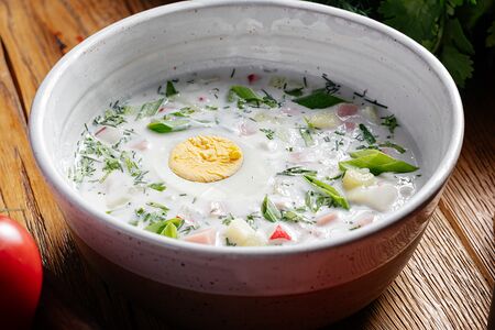 Окрошка на айране с копчёным лососем