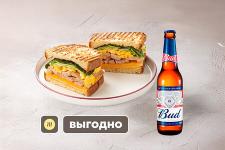 Сэндвич и Bud безалкогольный
