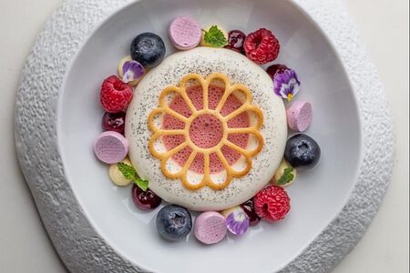 Ванильная панна-котта с ягодами и меренгой