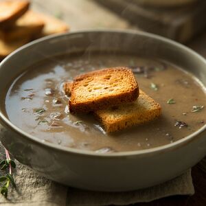 Крем-суп из грибов портобелло с хрустящими крутонами из ржаного хлеба