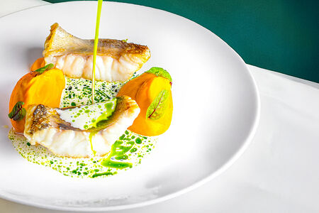 Филе судака с кремом из кабачков