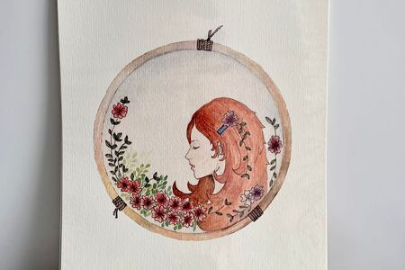 Открытка на акварельном картоне с девушкой