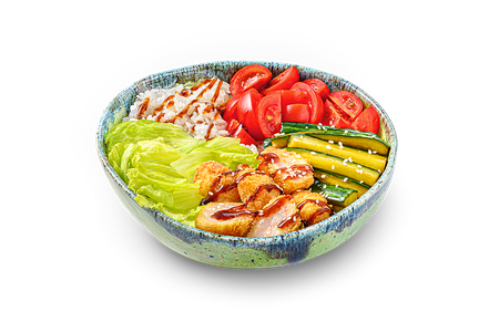 Донбури с креветкой темпура под соусом унаги