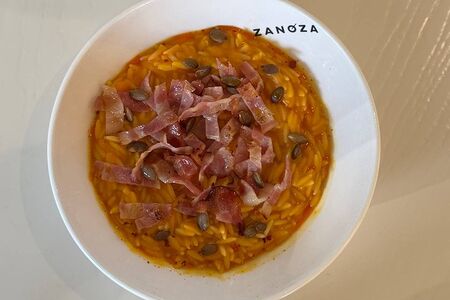 Паста орзо с тыквой и беконом 