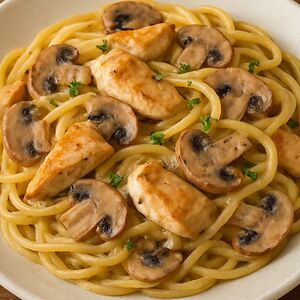 Паста с курицей и шампиньонами