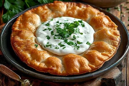 Пирог-чебурек с куриным филе и картофельным пюре