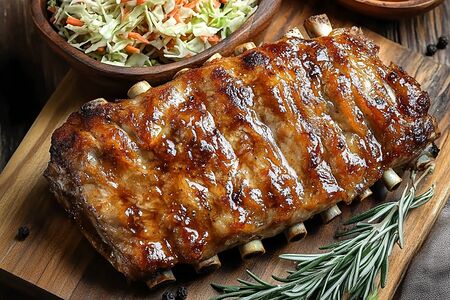 Свиные ребра в соусе барбекю с маринованными овощами