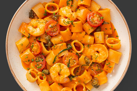 Паста с креветками биск