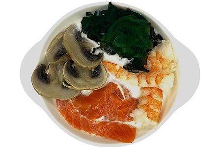 Мисо с лососем и креветками