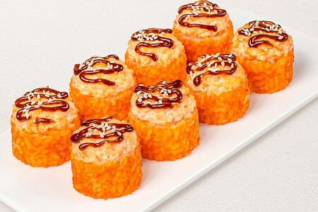 Запечённый ролл с лососем и креветкой