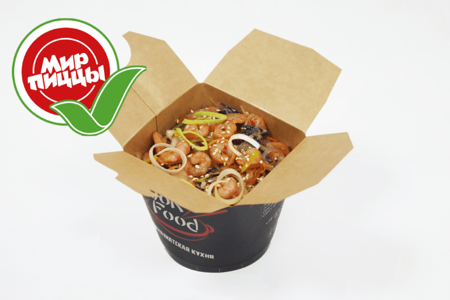 Фунчёза с креветками в чили-имбирном соусе