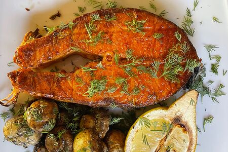 Стейк семги на гриле