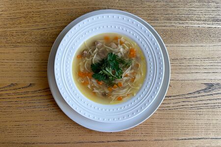 Куриный суп с домашней лапшой собственного приготовления