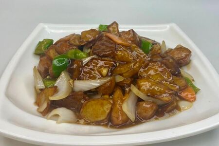 1037. Жареные баклажаны с картошкой и перцем