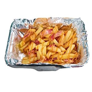 Картофель фри с беконом и соусом бургер 
