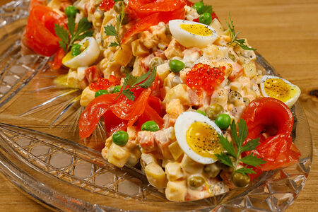 Оливье с форелью слабой соли