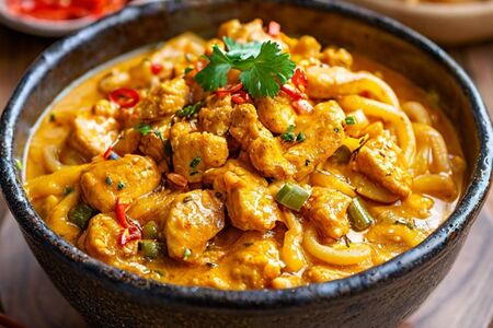 Удон с курицей в соусе карри