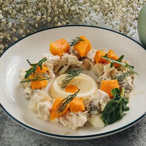 Домашний оливье с запеченной тыквой 