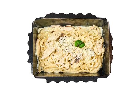 Паста с ветчиной и грибами