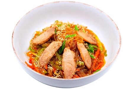 Фунчоза с овощами и свининой