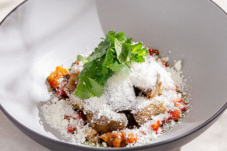 Севиче из баклажана со снегом из феты