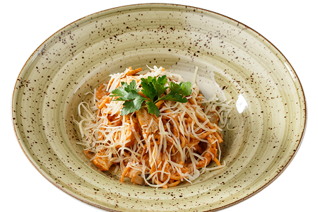 Пп Спагетти из полбы с цыплёнком и грибами