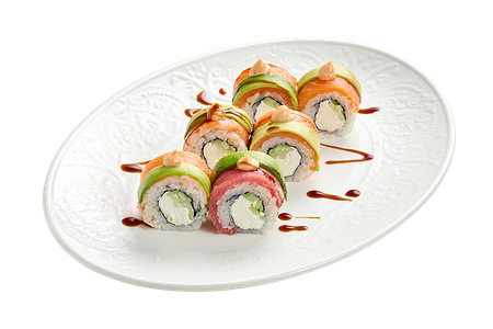 Ролл Трио с лососем, тунцом и креветкой